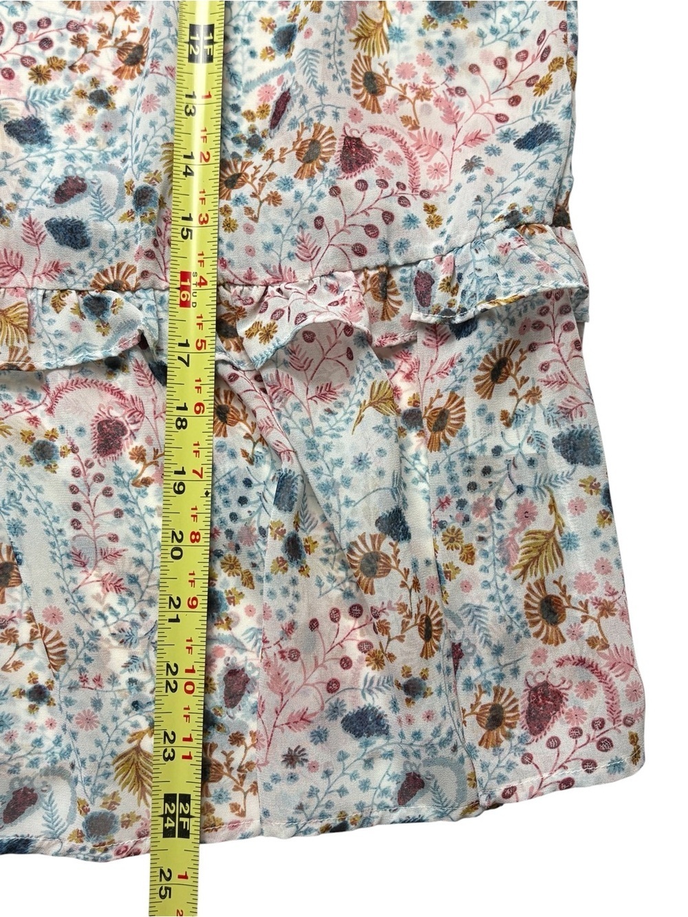 Sundance Celina Tiered Peasant Blouse - Size M - Boho Floral Sheer Ruffle Top - Picture 10 of 12